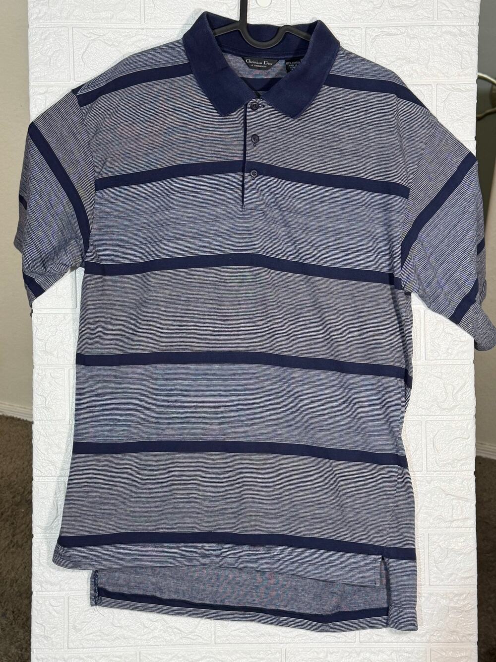 Vintage Christian Dior Le Connaisseur Men’s L Navy Striped Cotton Polo Shirt